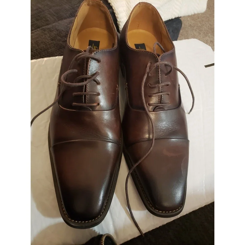 La Milano LF8416 Men's Brown Leather Lace Up Oxfords & Cap Toe Shoes Size 12 D